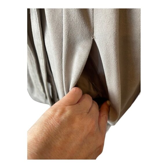 H By Halston Gray Faux Suede Knit Sleeves Tie Waist Trench Coat Jacket Size 8 - Picture 7 of 12